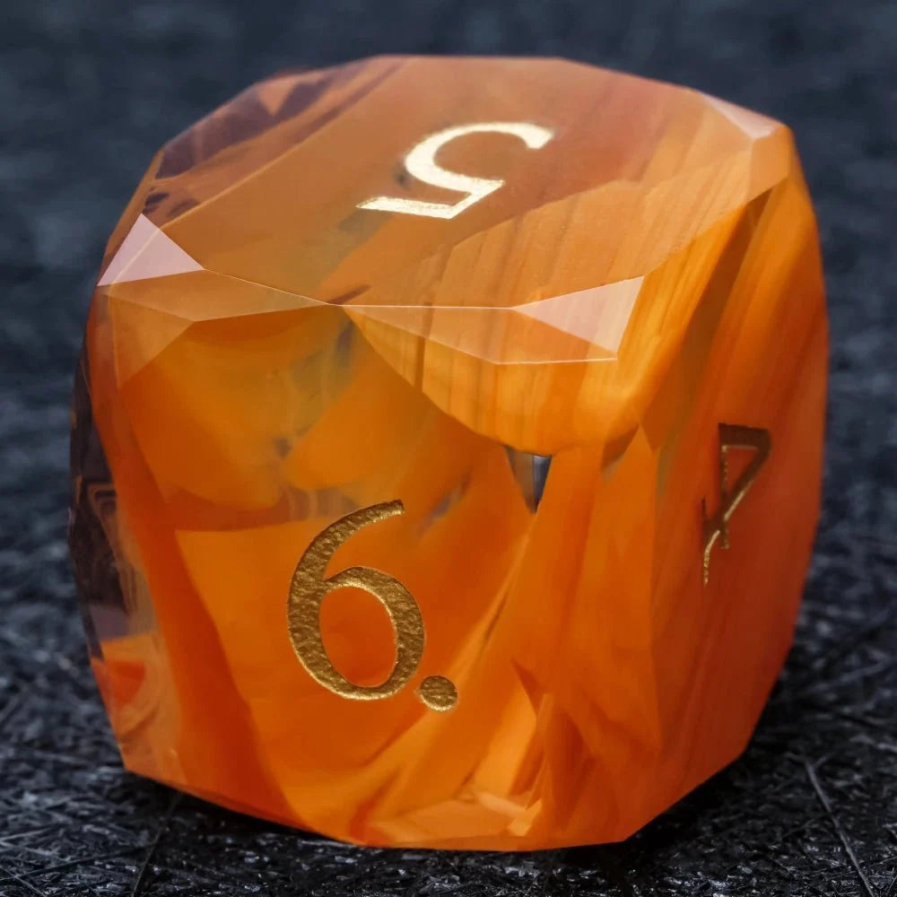 Amber Orange Gemstone DND Dice Set – DND Dice | Diamond Cut Amber - Orange Glass Gemstone Dice Set