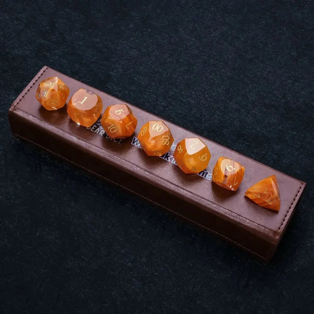 Amber Orange Gemstone DND Dice Set – DND Dice | Diamond Cut Amber - Orange Glass Gemstone Dice Set