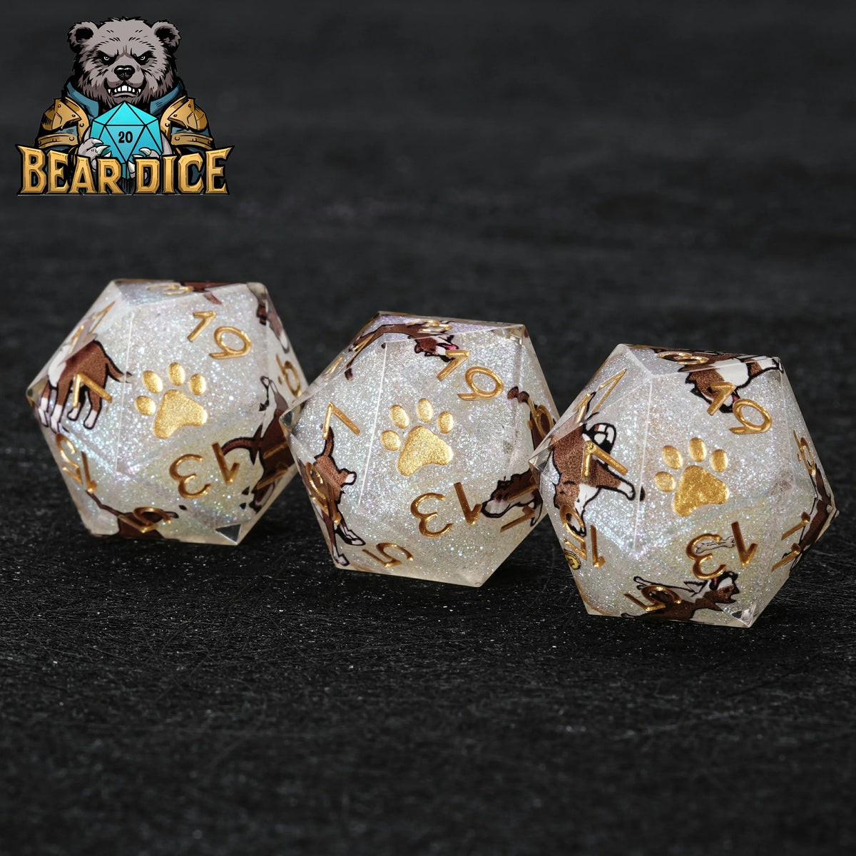 American Pit Bull White Glitter D20 Die
