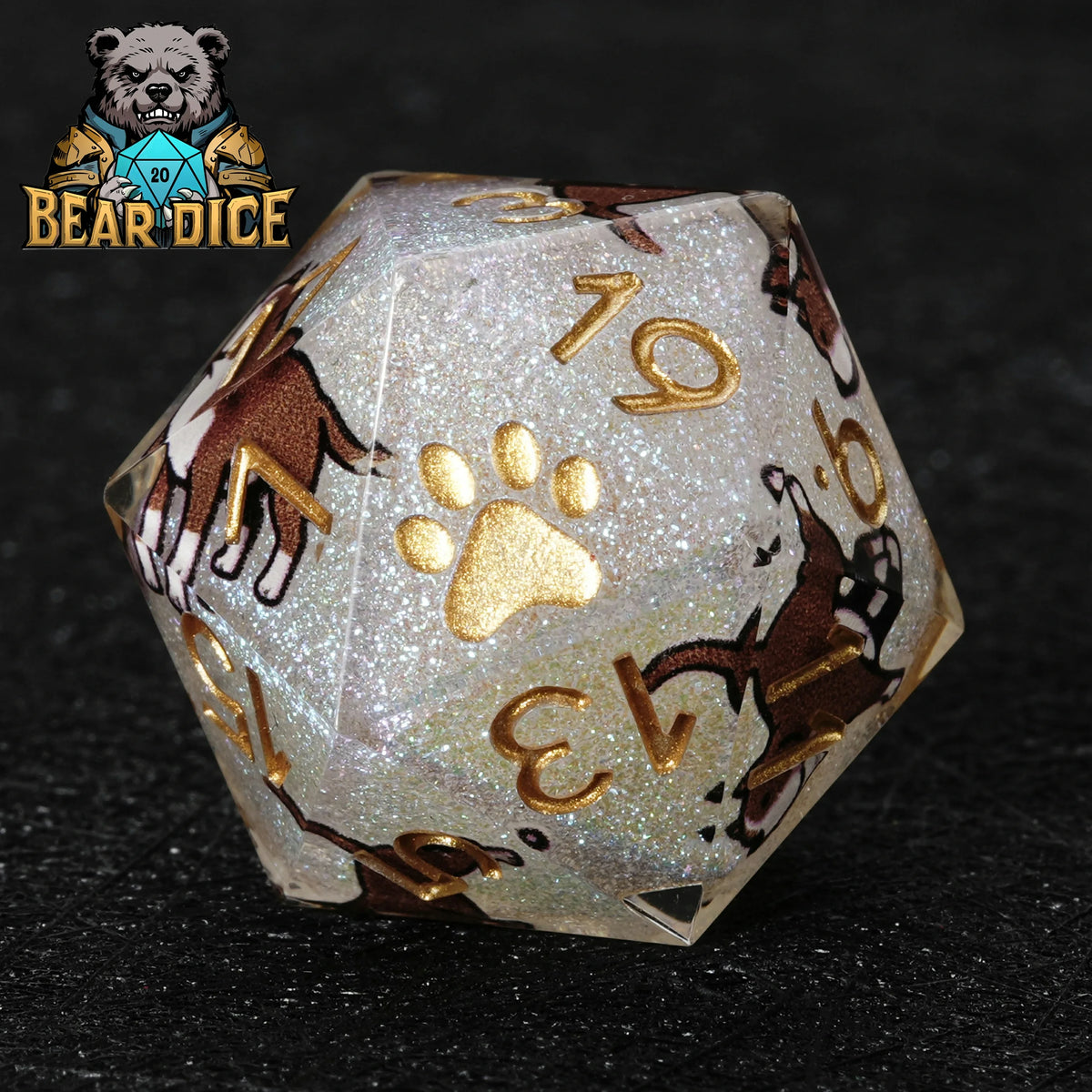 American Pit Bull White Glitter D20 Die – alternate product view