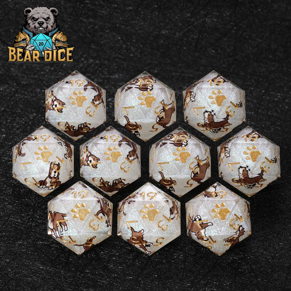 American Pit Bull White Glitter D20 Die – alternate product view