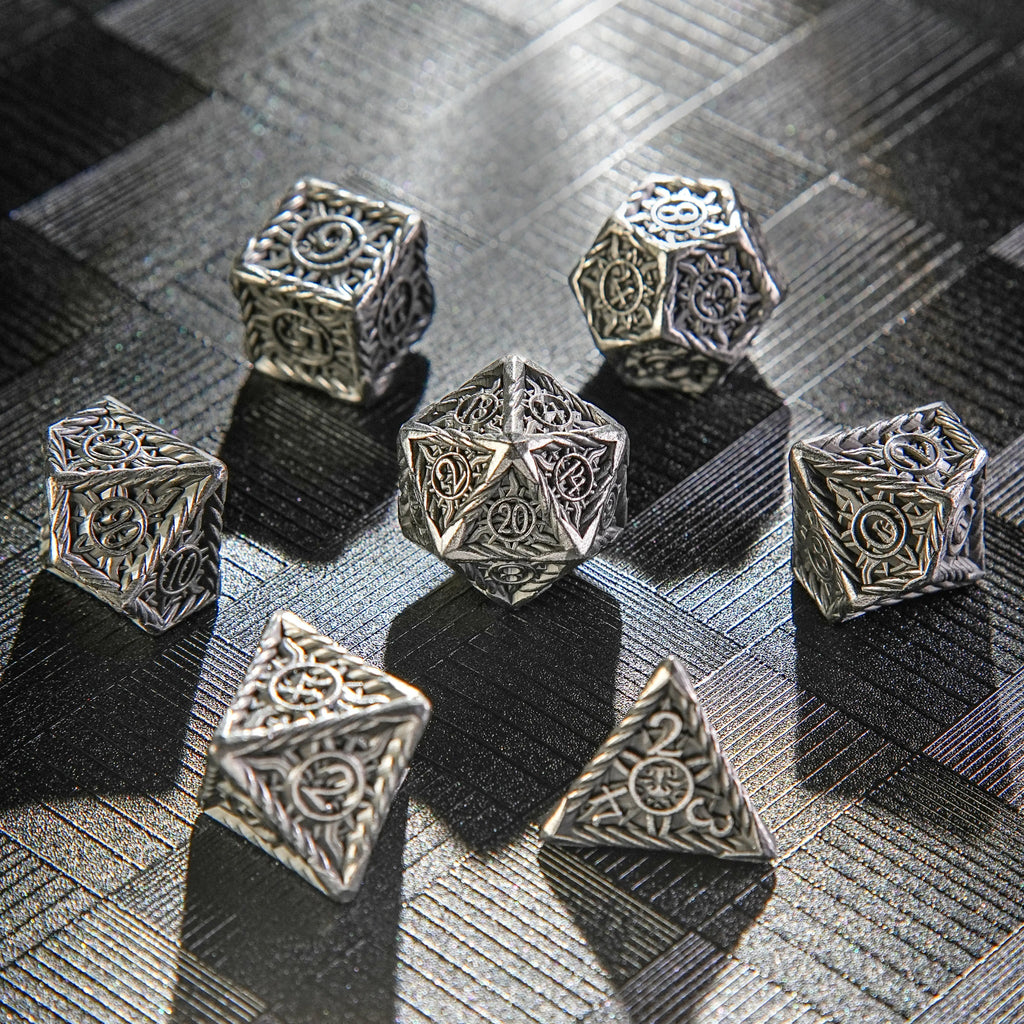 Ancient Nickel Metal DND Dice Set – DND Antique Nickel Sun Metal Polyhedron Dice Set