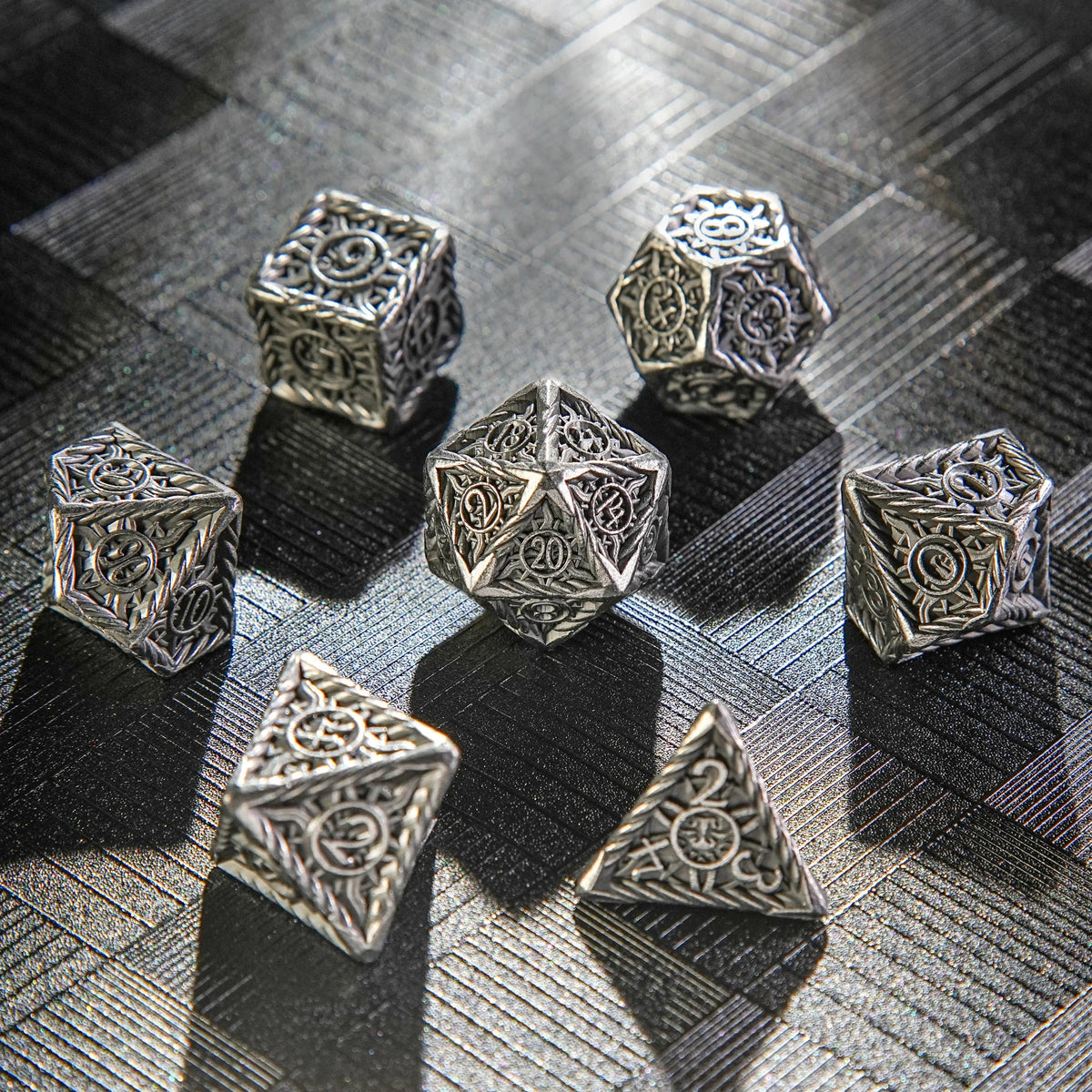 Ancient Nickel Metal DND Dice Set – DND Antique Nickel Sun Metal Polyhedron Dice Set