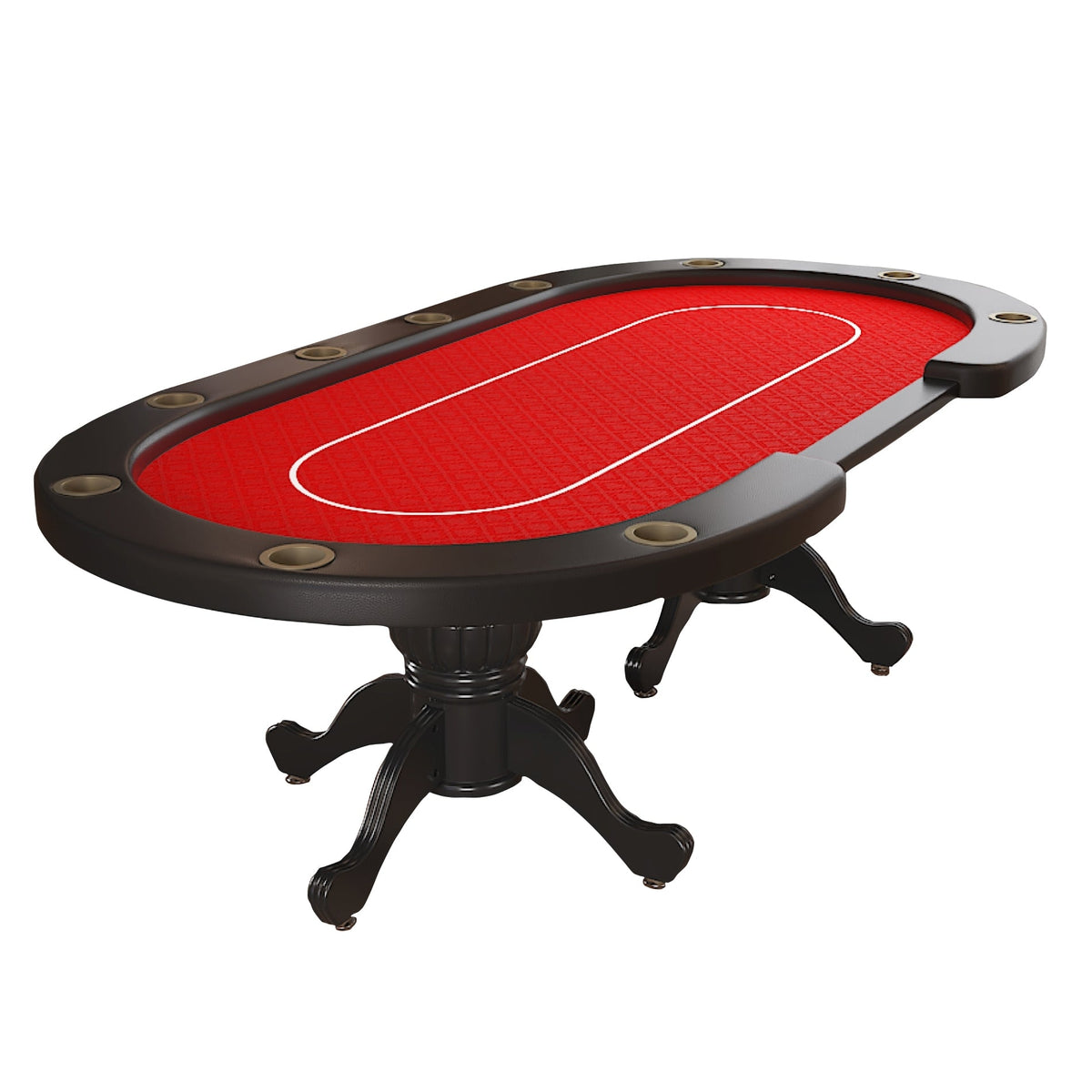 Poker Gaming Table – Metal – Seats Players – 96 Inch Oval Aura Poker Table for 10 Players with Red Felt Surface and