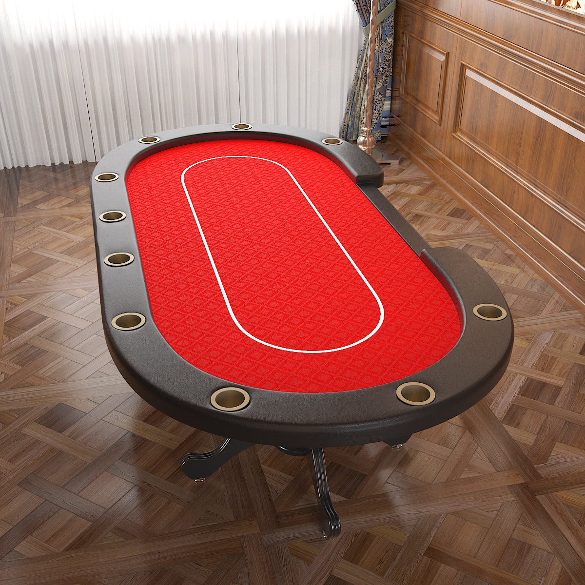 Poker Gaming Table – Metal – Seats Players – Aura Poker Table Side Angle View with Ornate Pedestal Base in Home Game