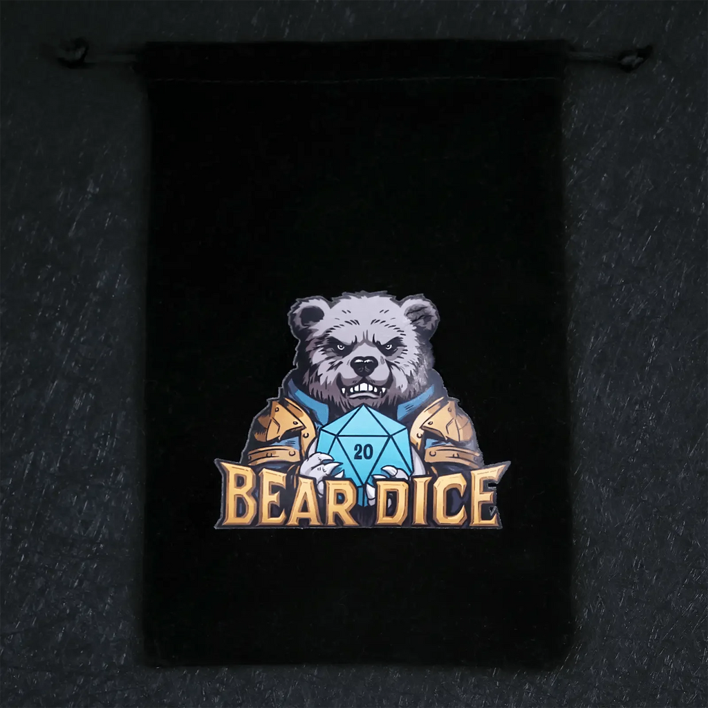 Bags Logo Dice Bag – Black velvet drawstring dice bag with the logo, holds 1-2 sets of standard-sized D&D dice