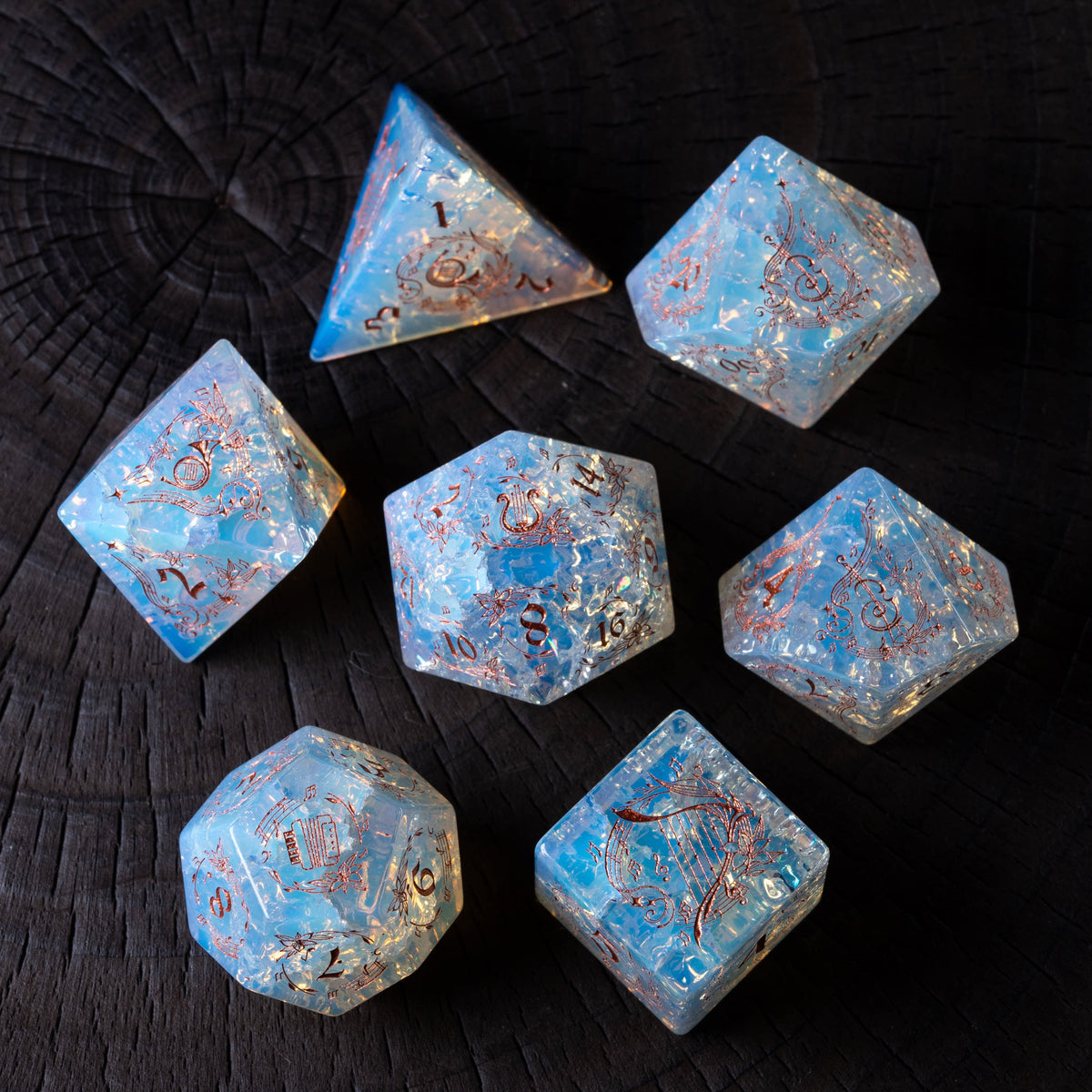 Bard Gemstone DND Dice Set – Harp Opal – alternate product view