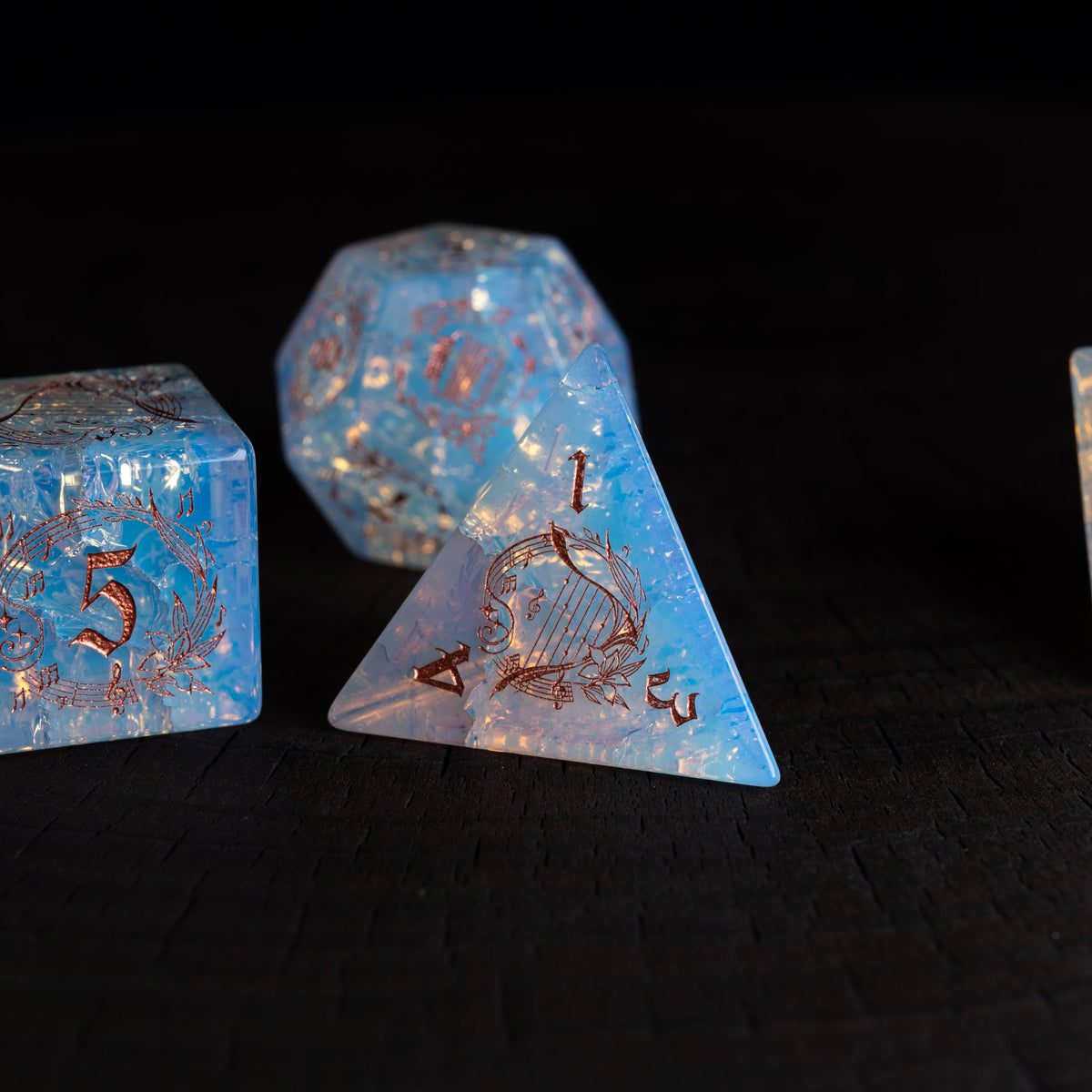 Bard Gemstone DND Dice Set – Harp Opal – alternate product view
