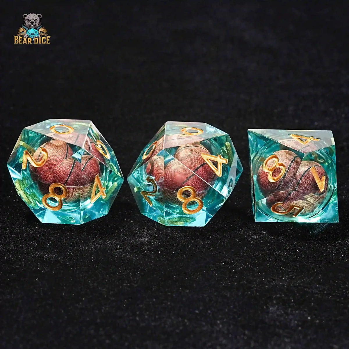 Basketball Clear Liquid Core Dice Set – Blue Clear Resin D10 Dice - Basketball Liquid Core 10 Sided Dice