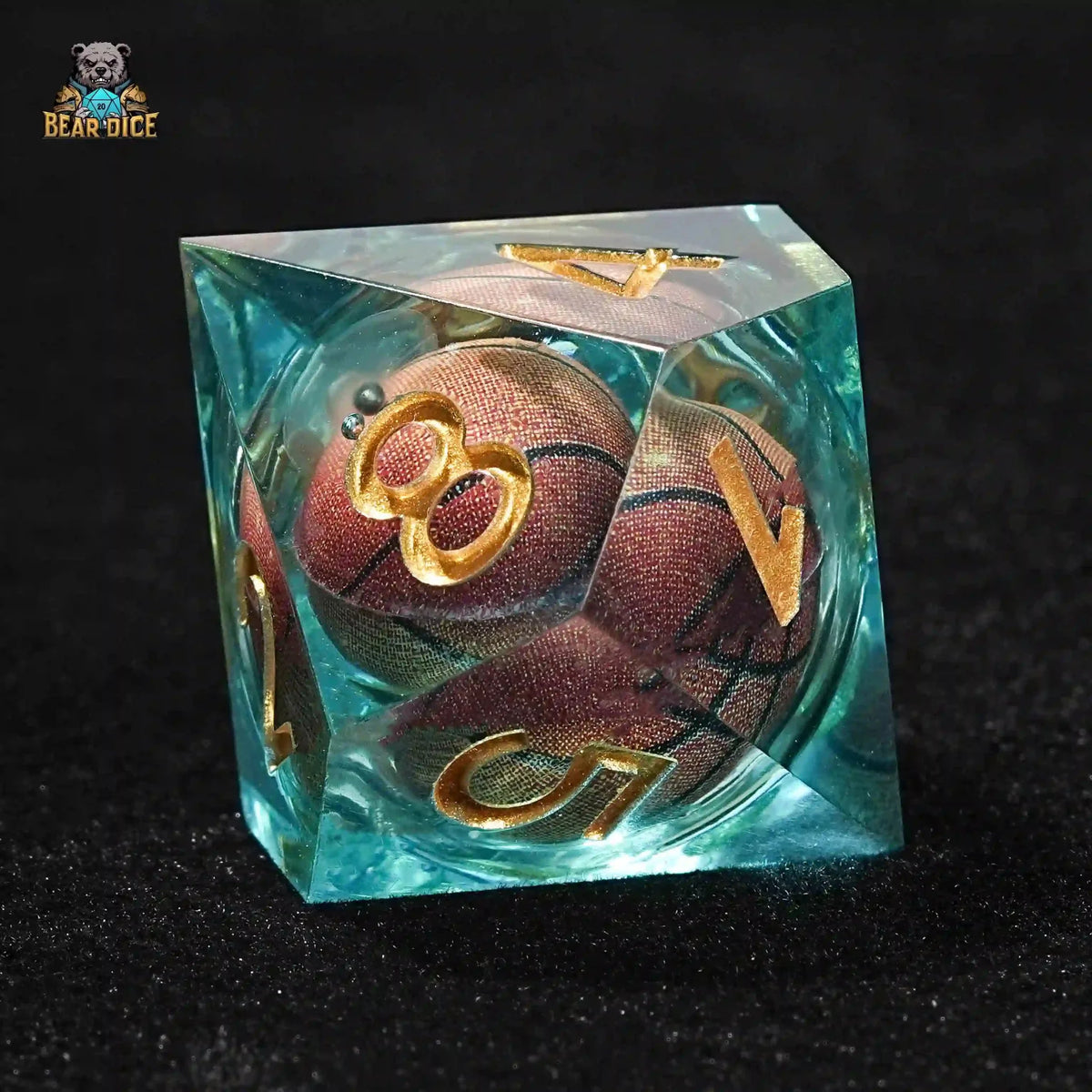Basketball Clear Liquid Core Dice Set – Blue Clear Resin D10 Dice - Basketball Liquid Core 10 Sided Dice