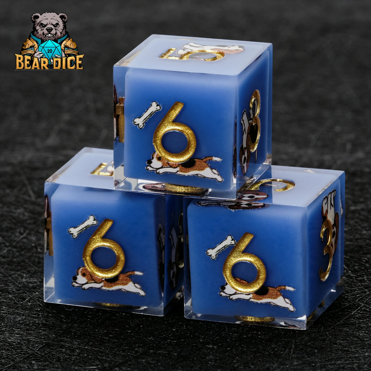 Beagle Blue Resin D6 Die – Cute RPG Dice
