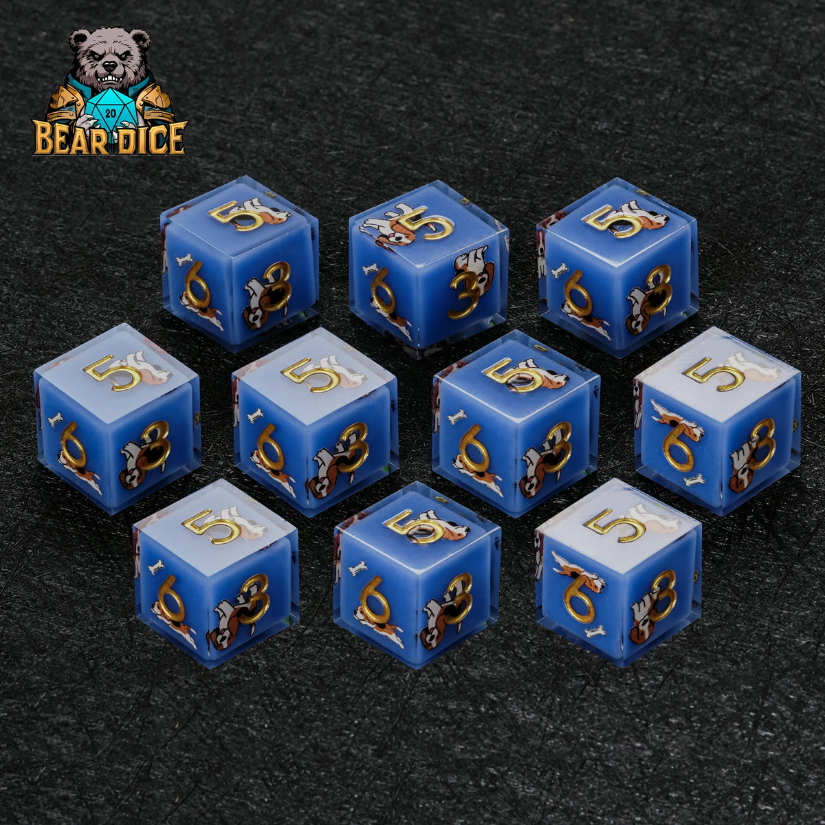 Beagle Blue Resin D6 Die – Cute RPG Dice – alternate product view
