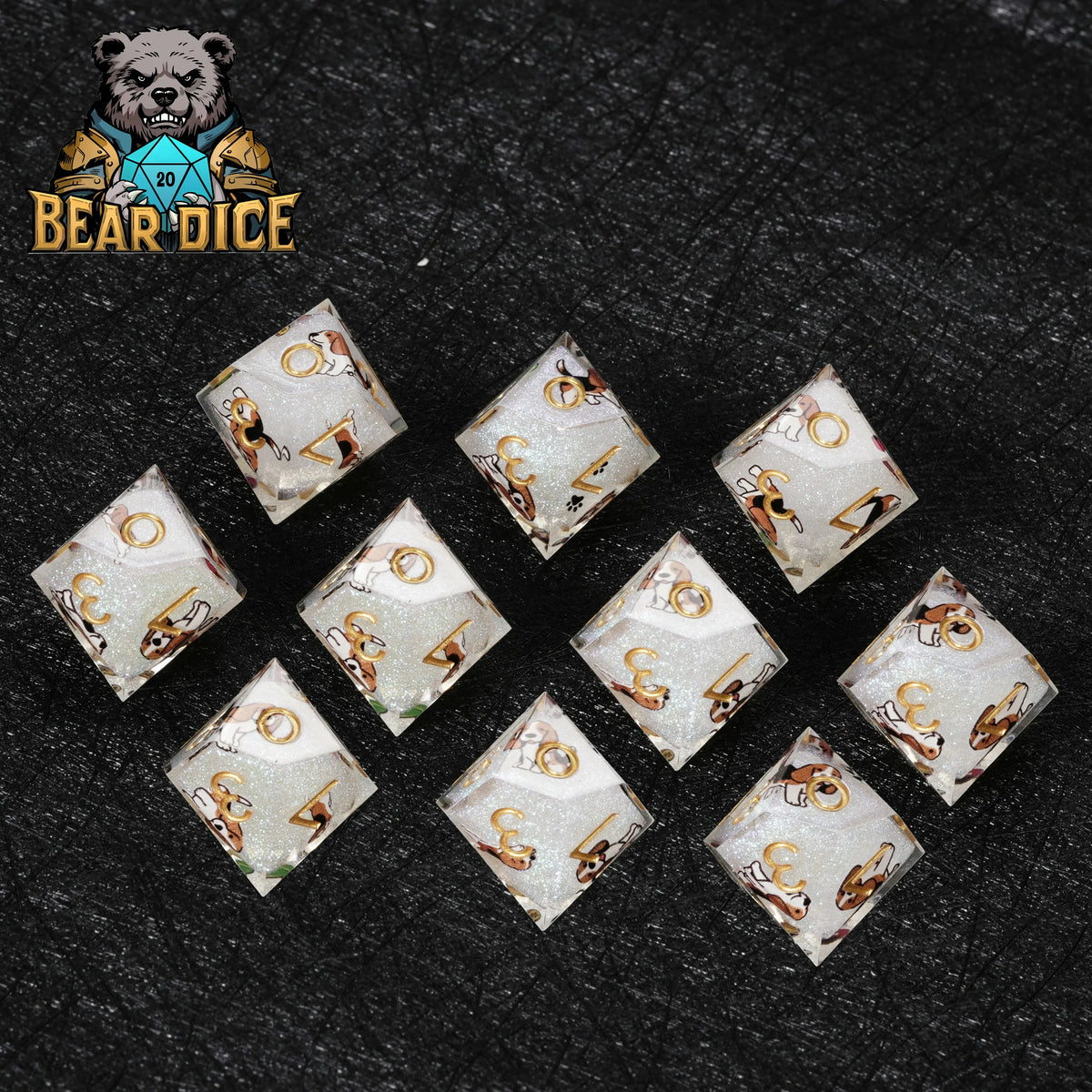 Beagle Glitter Resin D10 Dice