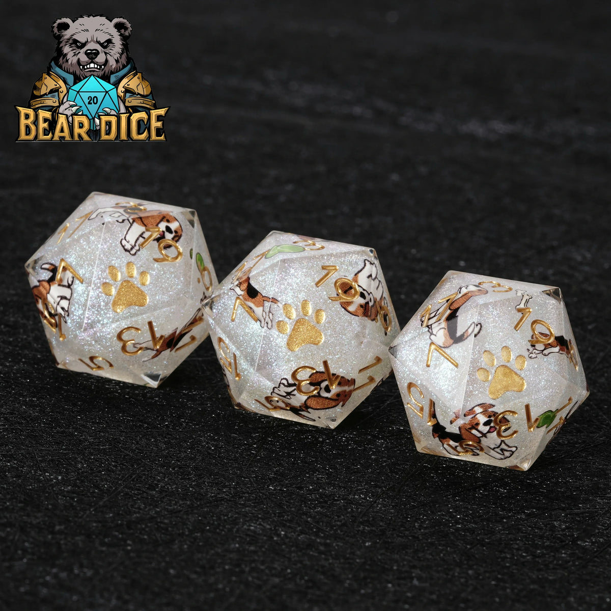 Beagle Glitter Resin D20 Dice Set – alternate product view