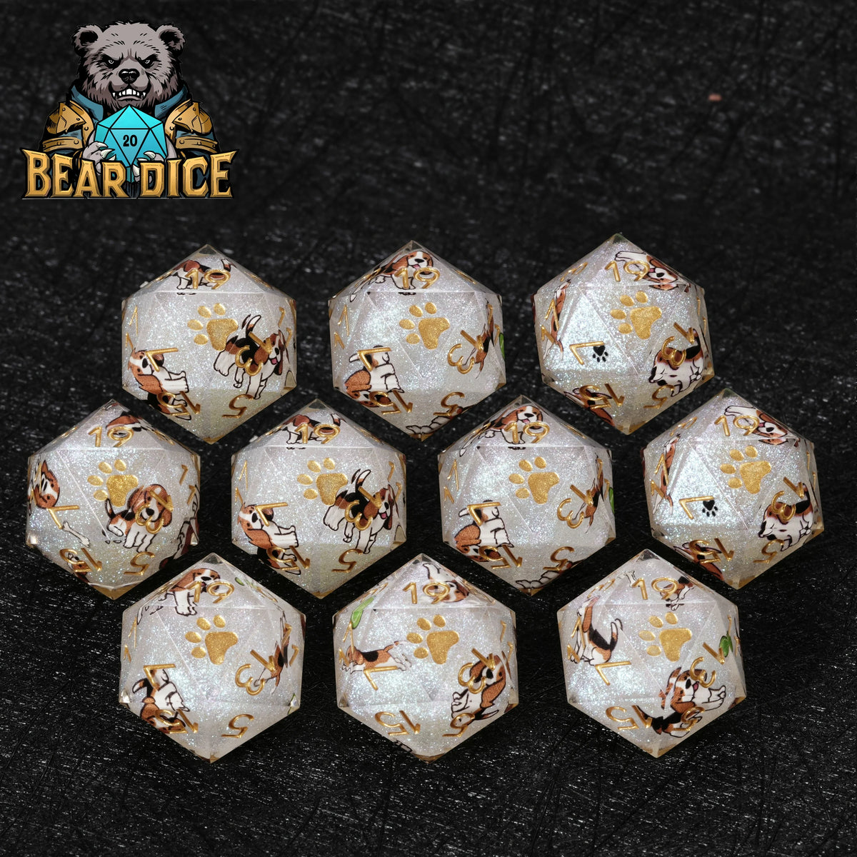 Beagle Glitter Resin D20 Dice Set – alternate product view