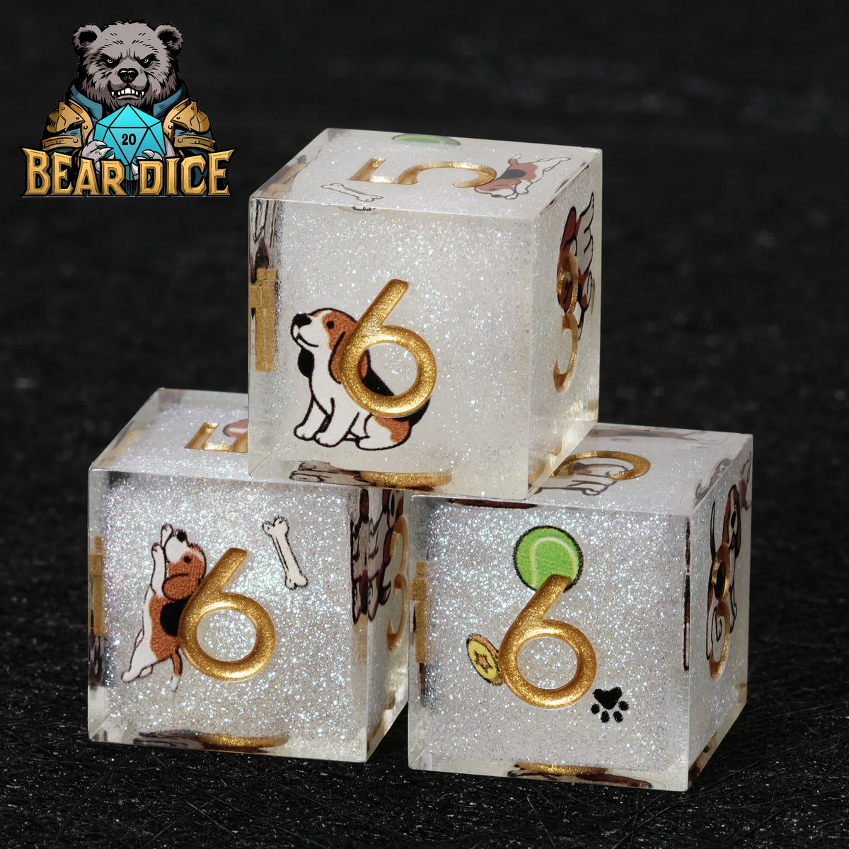 Beagle Glitter Resin D6 Dice Set