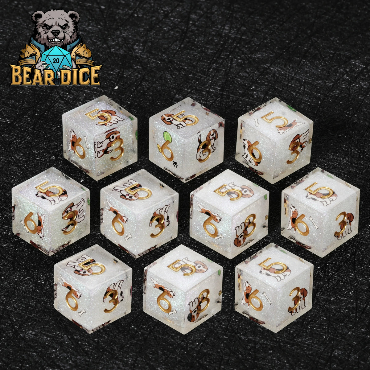 Beagle Glitter Resin D6 Dice Set – alternate product view