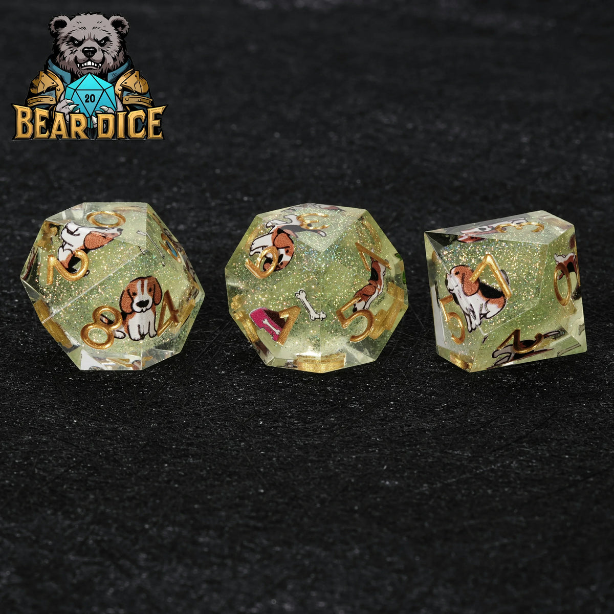 Beagle Glitter Resin DND Dice Set – alternate product view