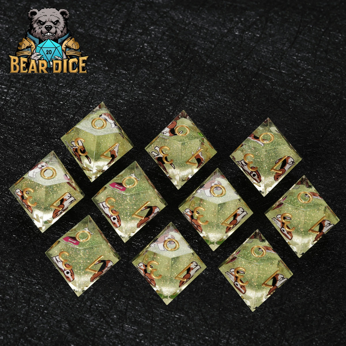 Beagle Glitter Resin DND Dice Set