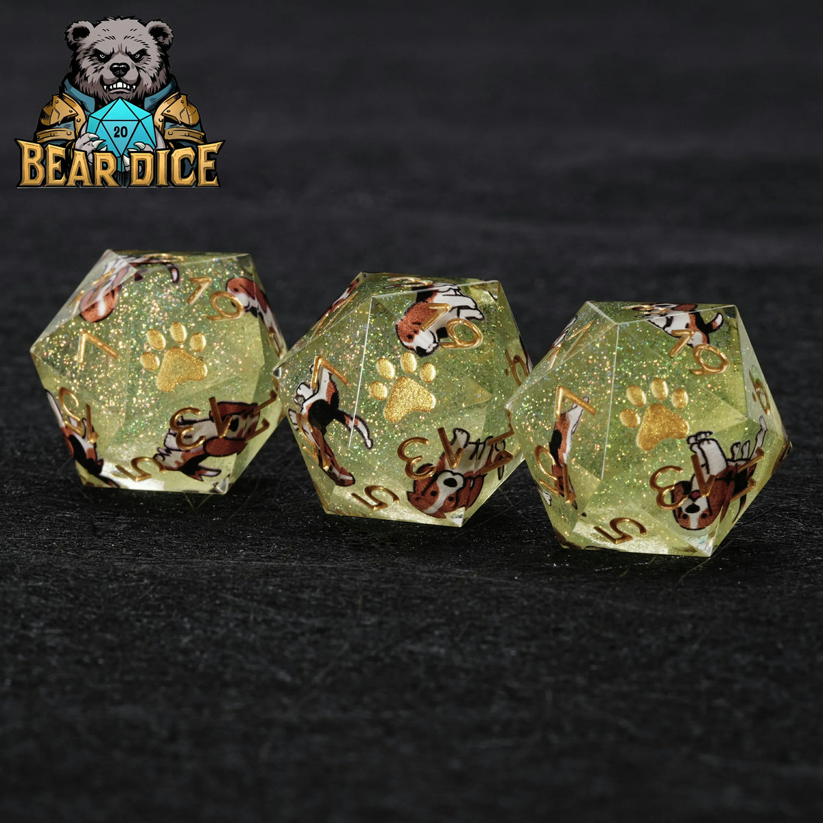 Beagle Glitter Resin RPG Dice Set – alternate product view