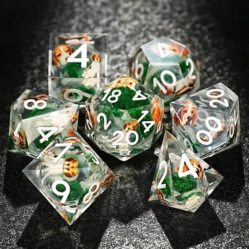 Beagle Resin D&D Dice Set – Green Resin D&D Dice Set - Beagle Design