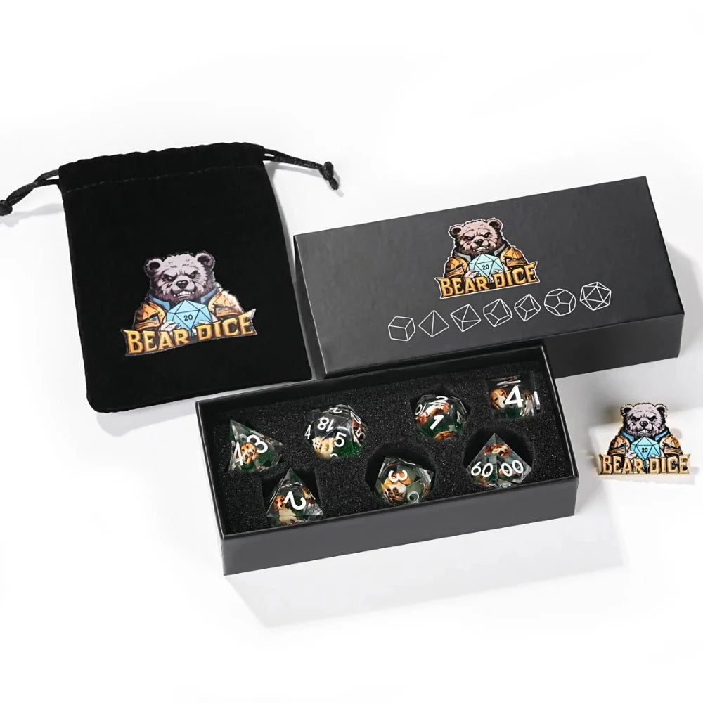 Beagle Resin D&D Dice Set – Green Resin D&D Dice Set - Beagle Design