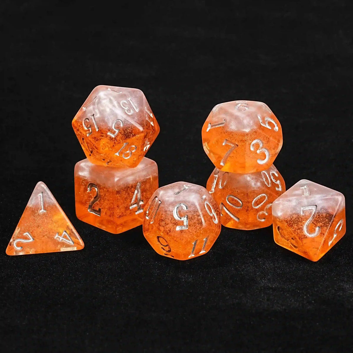 Bee Liquid Core Dice Set – Amber Ale Beer Liquid Core Resin DND Dice Set + Silver Font