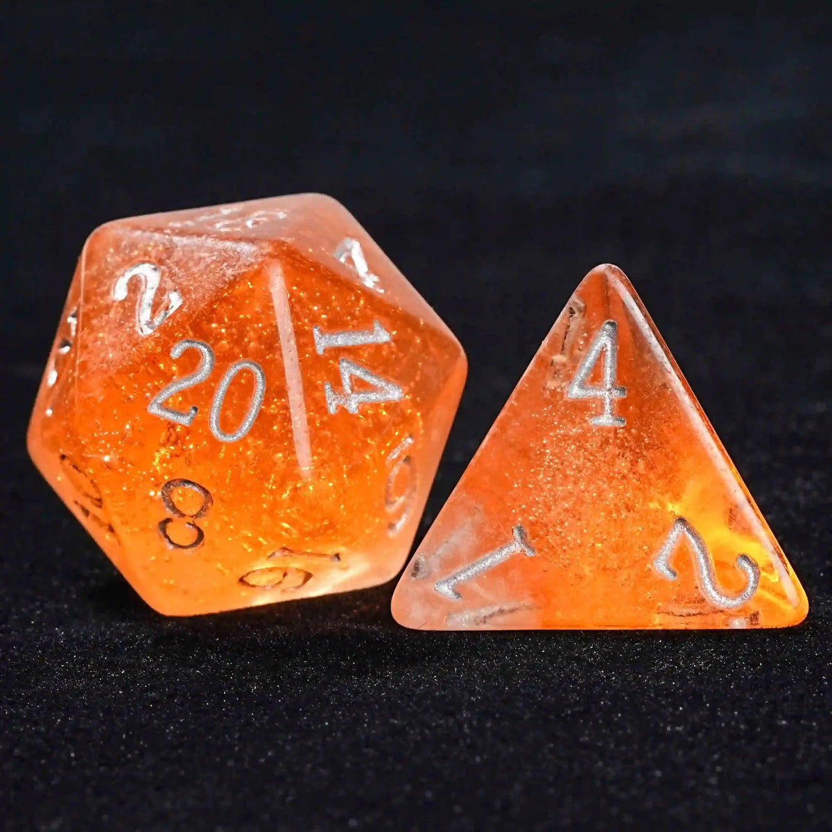 Bee Liquid Core Dice Set – Amber Ale Beer Liquid Core Resin DND Dice Set + Silver Font