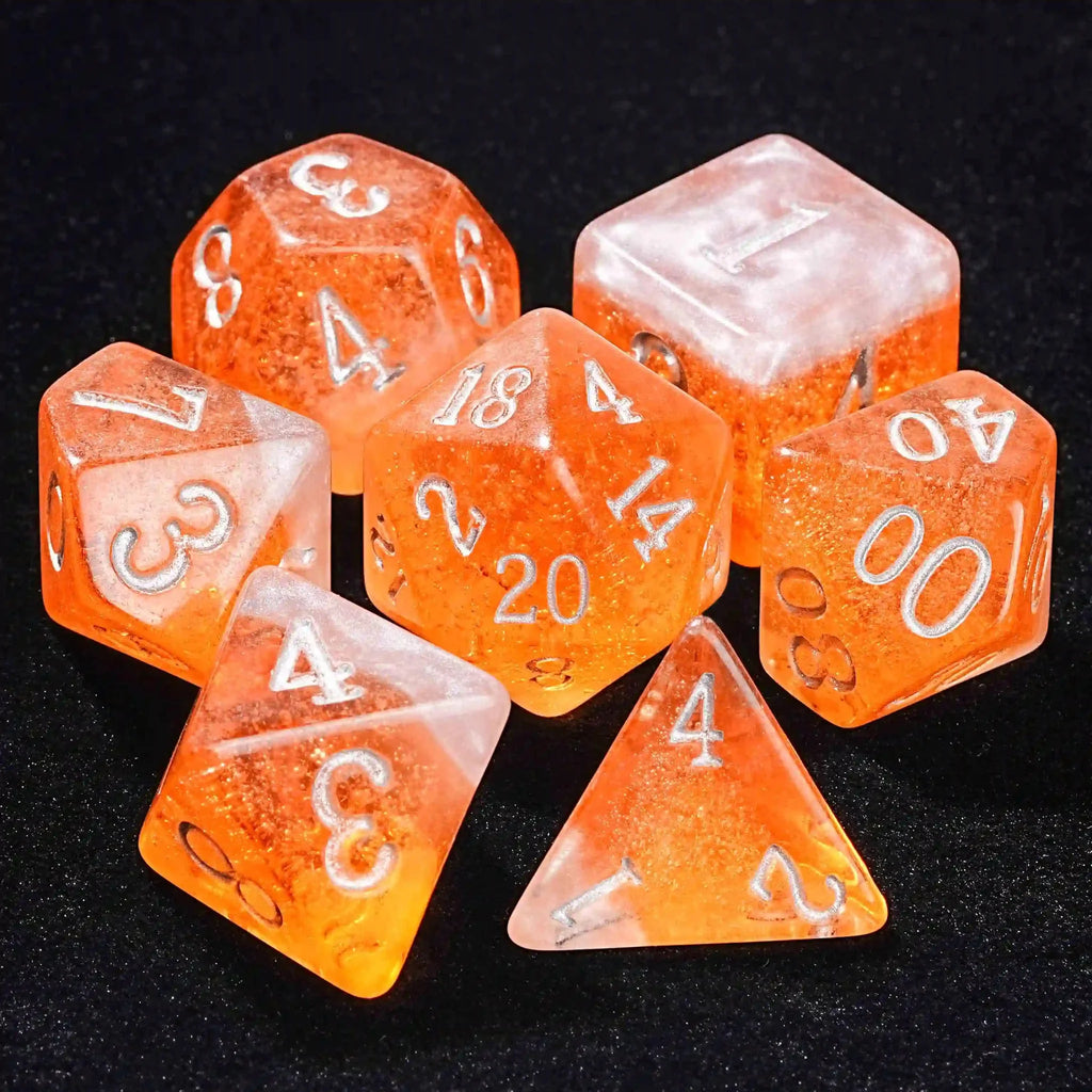 Bee Liquid Core Dice Set – Amber Ale Beer Liquid Core Resin DND Dice Set + Silver Font