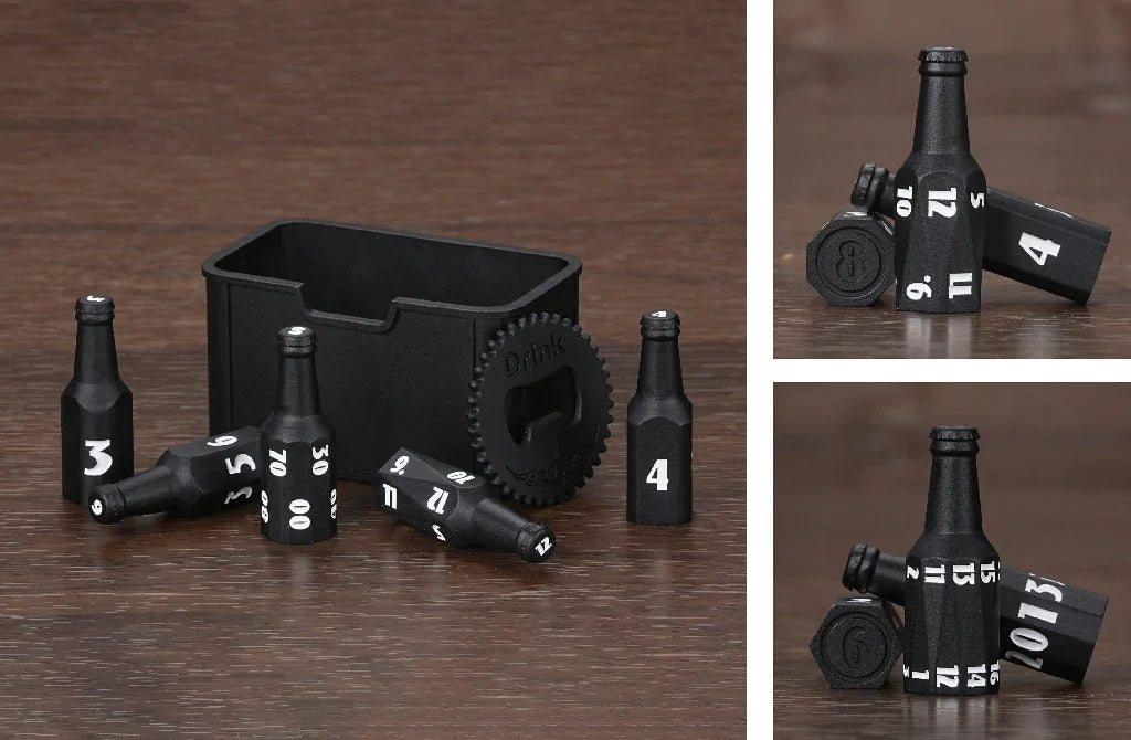 Bee Metal DND Dice Set – Beer Bottle – Kickstarter 1 – Unique Black Metal Beer Bottle D&D Polyhedral Dice Set with