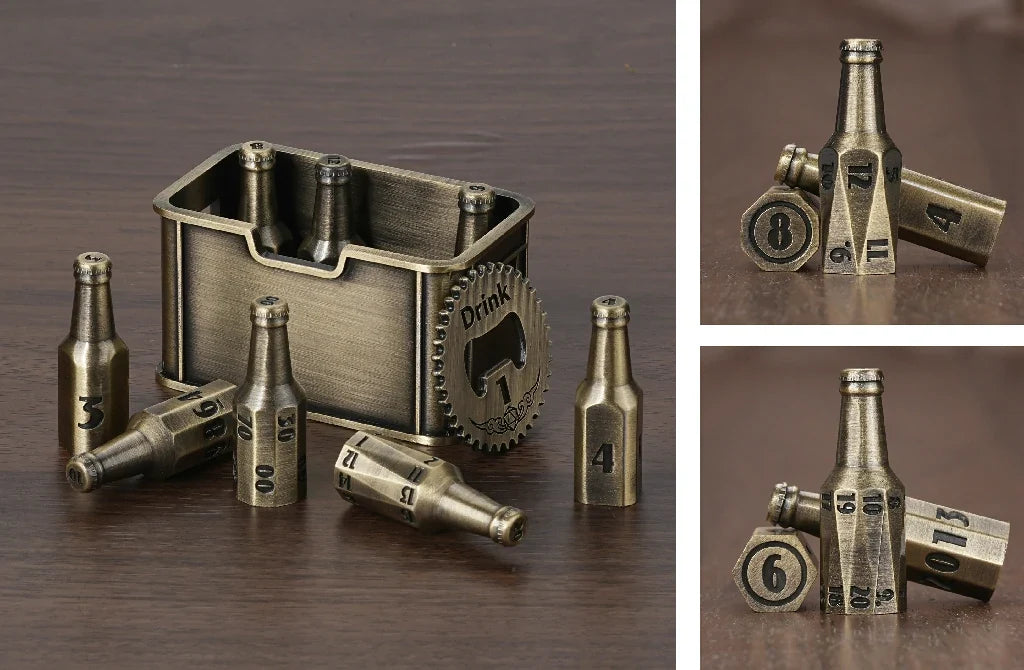 Bee Metal DND Dice Set – Beer Bottle – Kickstarter 1 – Unique Bronze-Colored Metal Beer Bottle D&D Polyhedral Dice Set