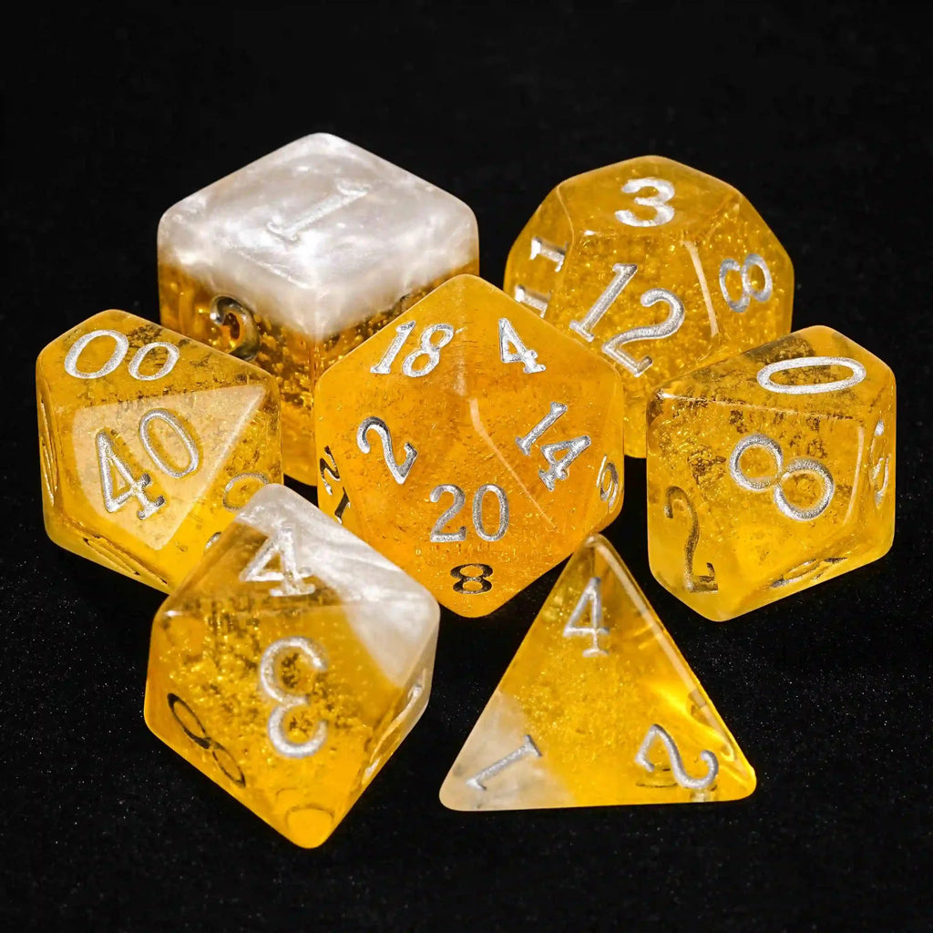 Bee Resin RPG Dice Set – Beer Themed – Budweiser Yellow Beer Resin Dice Set: Rolling for a Golden Happy Hour