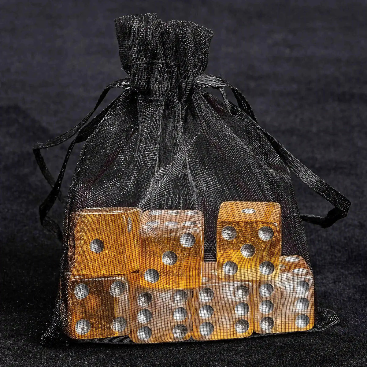 Bee Resin RPG Dice Set – Beer – Yellow beer resin silver dots 7xD6 dice set
