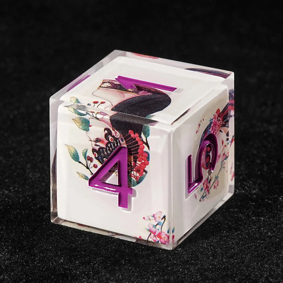 Beijing Opera Resin DND Dice Set – Oriental Culture - White Resin DND Dice Set + Purple Font