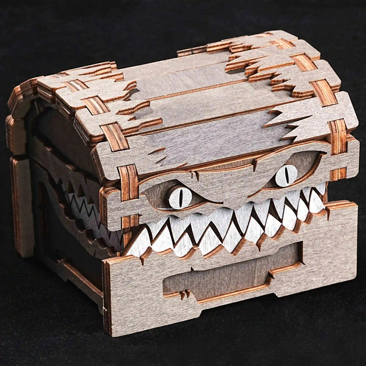 Bite Dice Box – Wooden – Unique Sawtooth Monster Dice Organizer - Wooden DND Dice Storage Box - DND Monster Gift