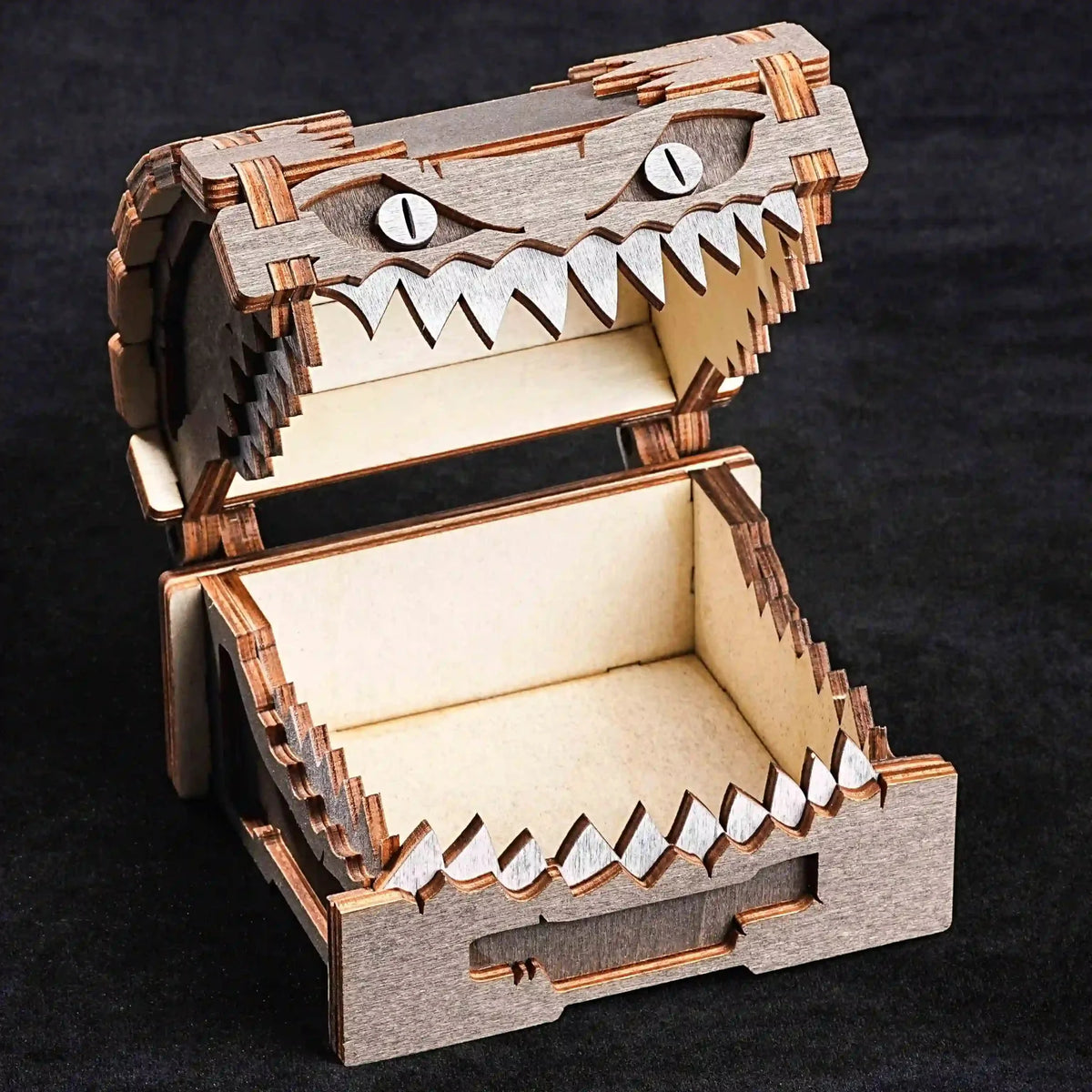 Bite Dice Box – Wooden – Unique Sawtooth Monster Dice Organizer - Wooden DND Dice Storage Box - DND Monster Gift