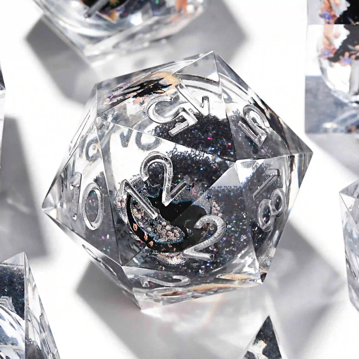 Black Cat Liquid Core Dice Set – Black Cat Liquid Core Clear Resin D&D Dice, Quicksand Dice Set
