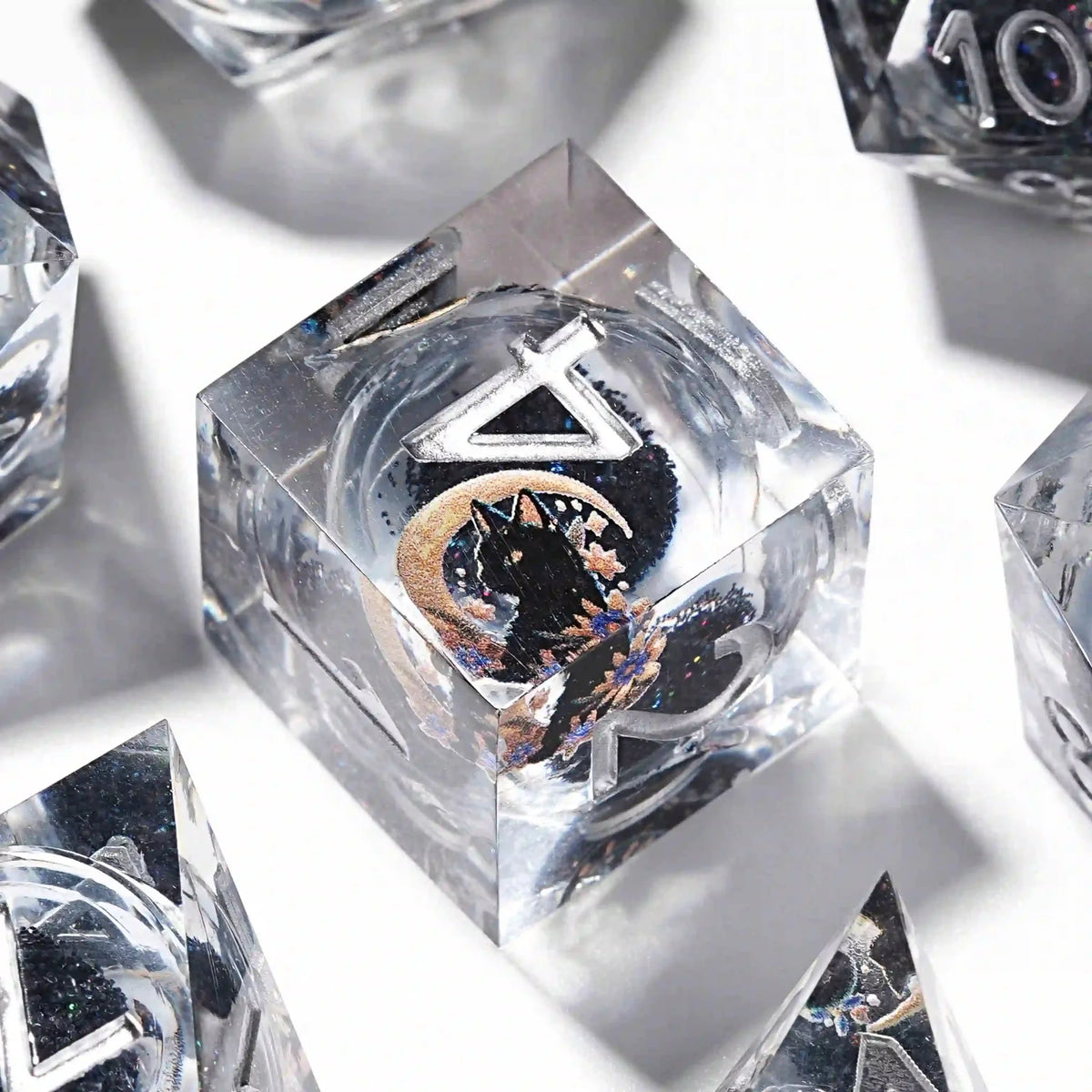 Black Cat Liquid Core Dice Set – Black Cat Liquid Core Clear Resin D&D Dice, Quicksand Dice Set