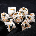 Black Cat Resin Dice Set – Unique White Resin Black Cat DND Dice Set + Gold Font