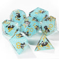 Black Cat Resin DND Dice Set – Glitter – Light Blue Glitter Resin Musical Black Cat DND Dice Set with Gold Numbers