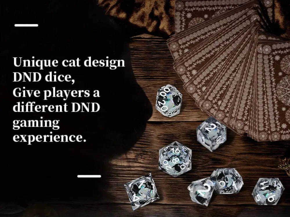 Black Cat Resin DND Dice Set – Gold Numbers – Paradise Themed – Cool dice sets: 7 gold font polyhedron dnd black cat