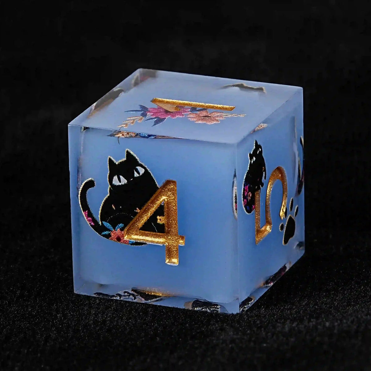 Black Cat Resin DND Dice Set – Gold Numbers – Paradise Themed – Cool dice sets: 7 gold font polyhedron dnd black cat