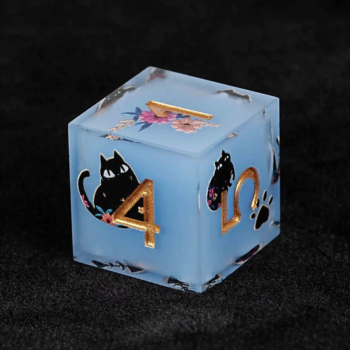 Black Cat Resin DND Dice Set – Gold Numbers – Paradise Themed – Cool dice sets: 7 gold font polyhedron dnd black cat
