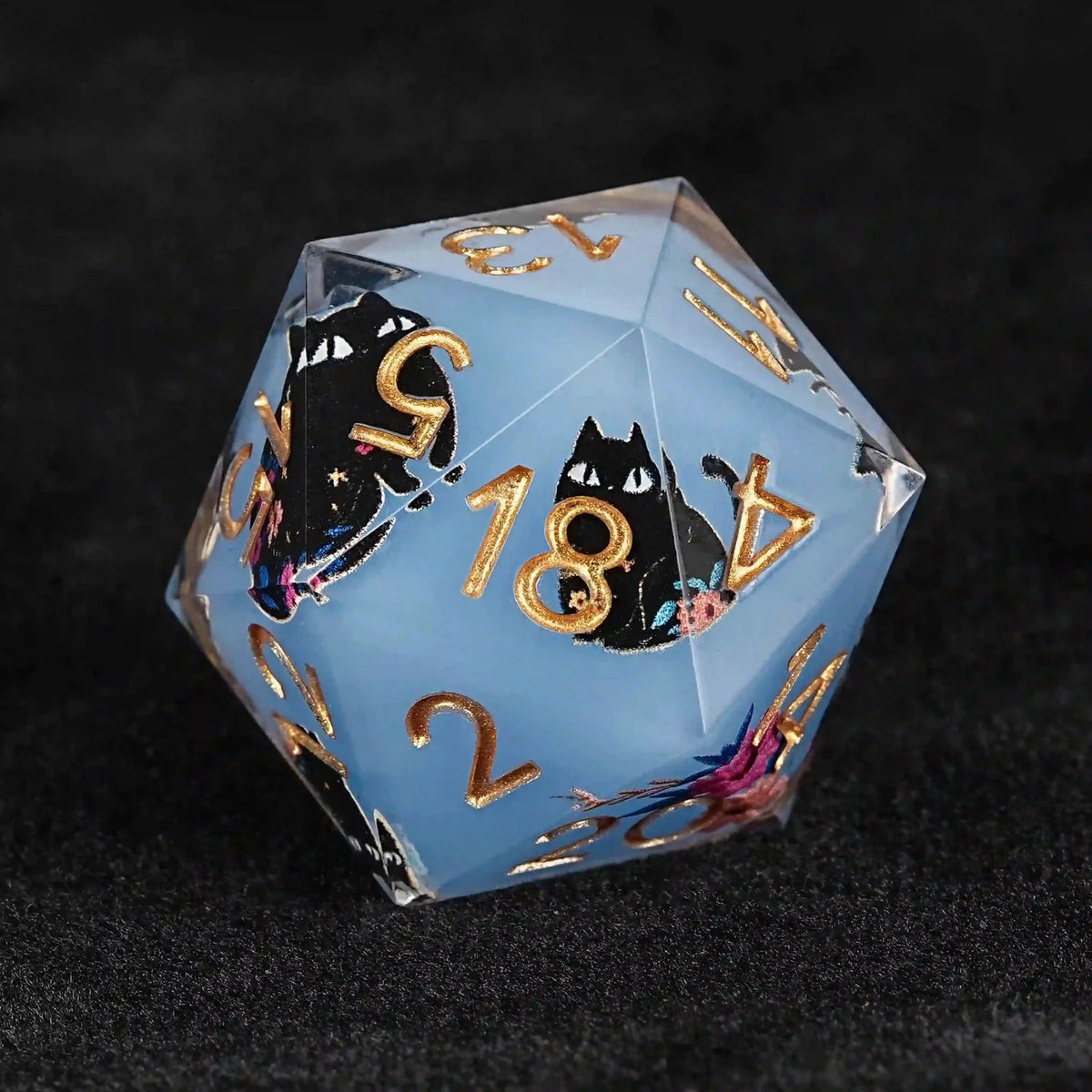 Black Cat Resin DND Dice Set – Gold Numbers – Paradise Themed – Cool dice sets: 7 gold font polyhedron dnd black cat