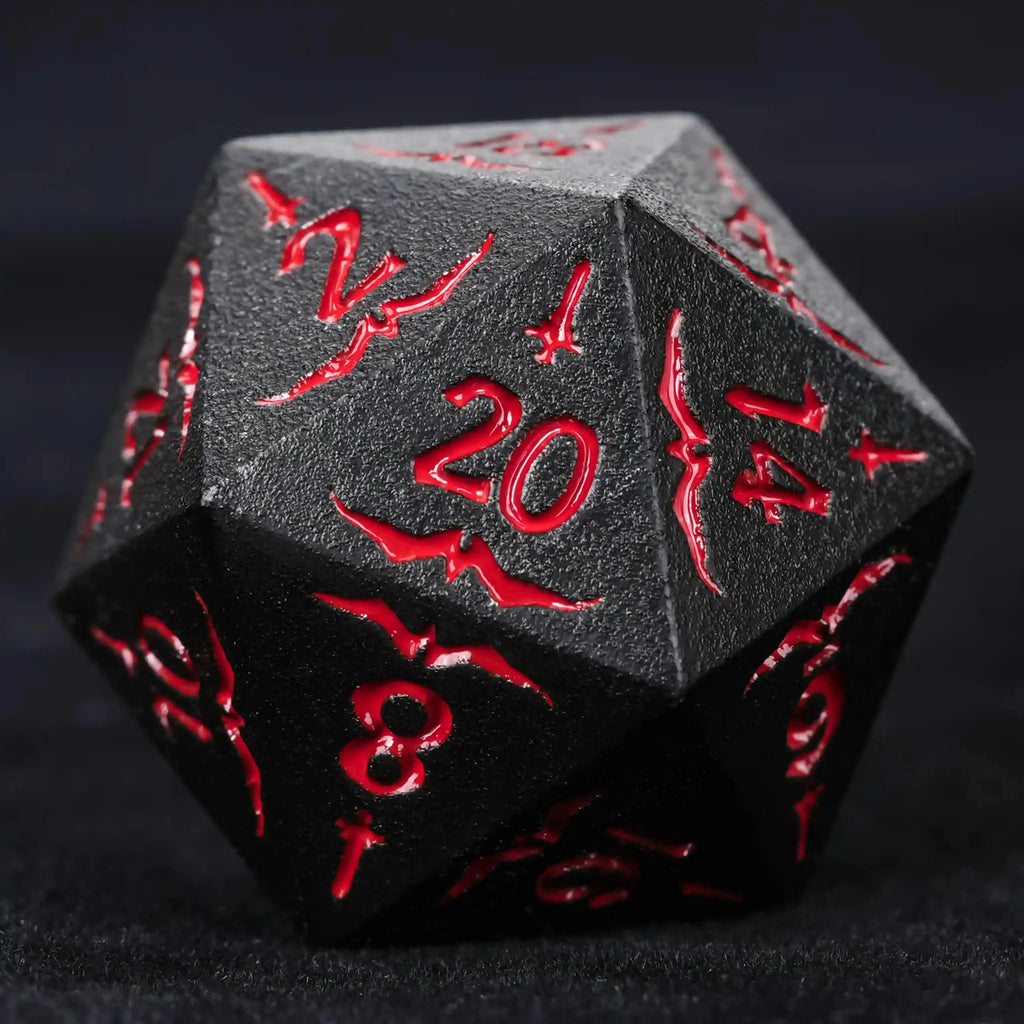 Eagle Metal DND Dice Set – Black Metallic Eagle and Sword DND D20 Dice, Red Numbers