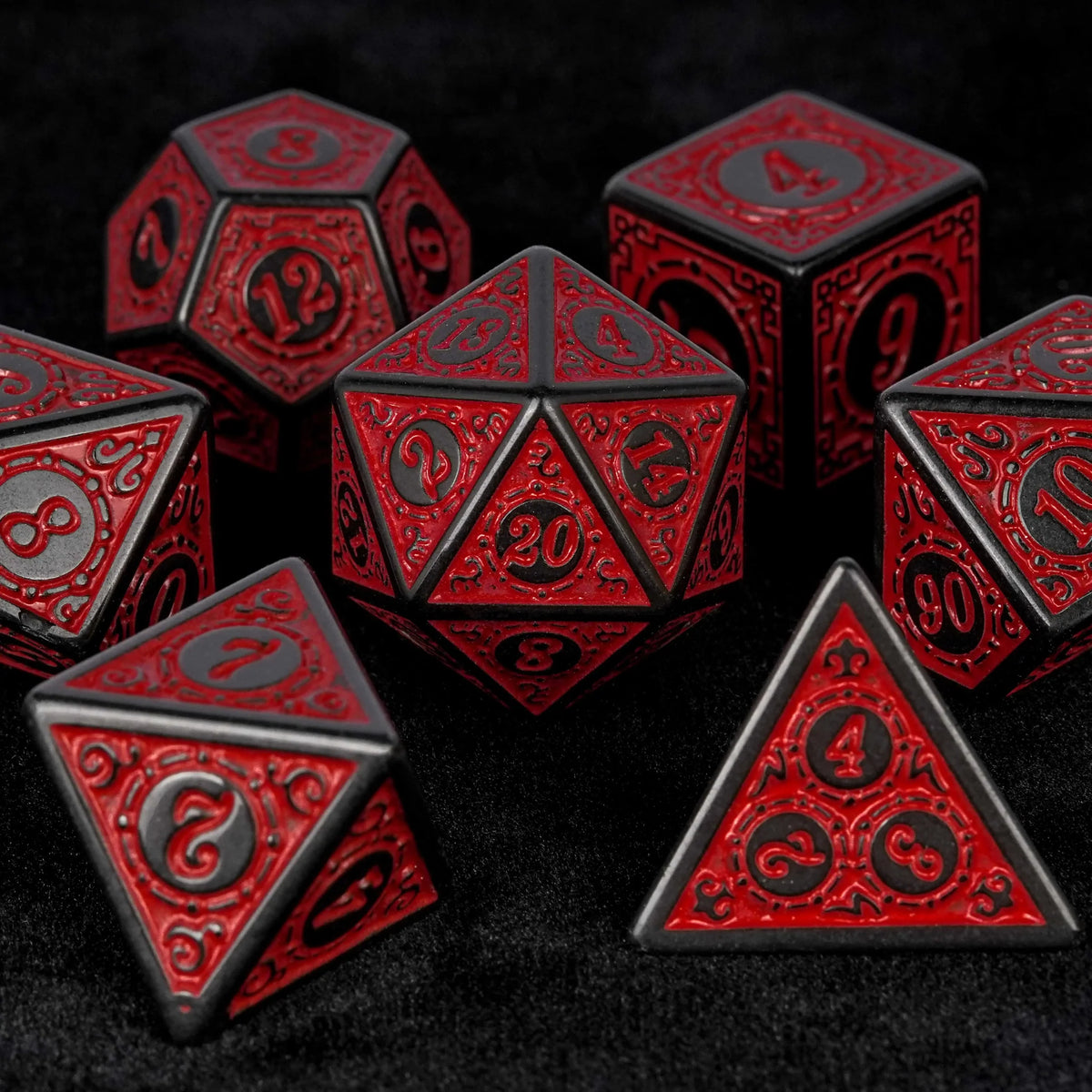 Black Red Magic Acrylic DND Dice Set – Black and red magic pattern acrylic DND dice set