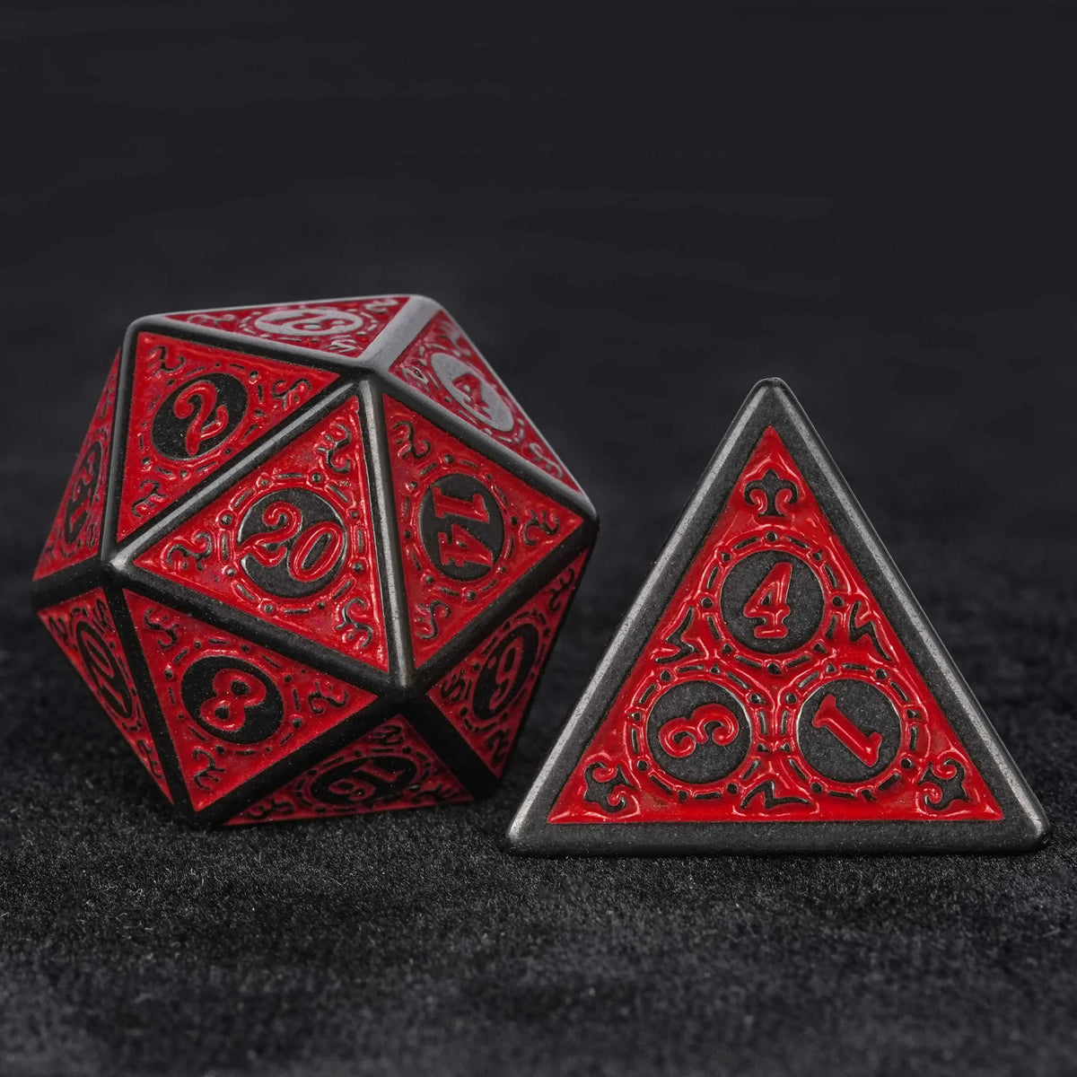 Black Red Magic Acrylic DND Dice Set – Black and red magic pattern acrylic DND dice set