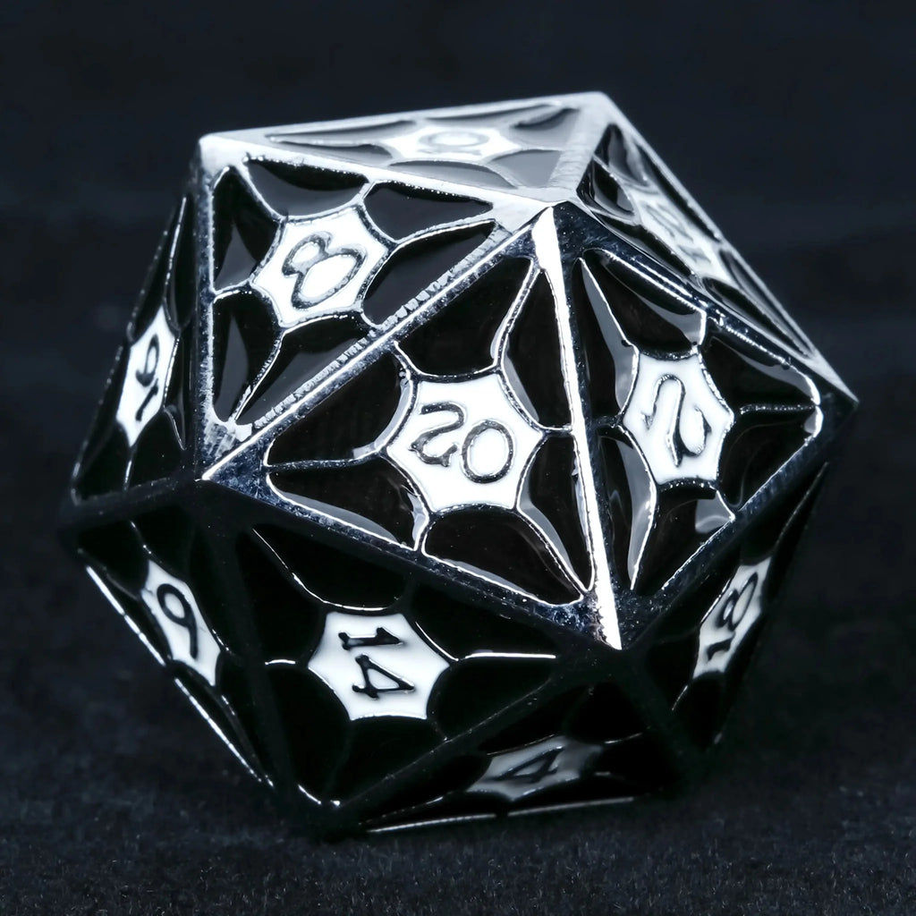 Interstellar Series Metal DND Dice Set – Black and white metallic DND D20 dice from the StarCraft series