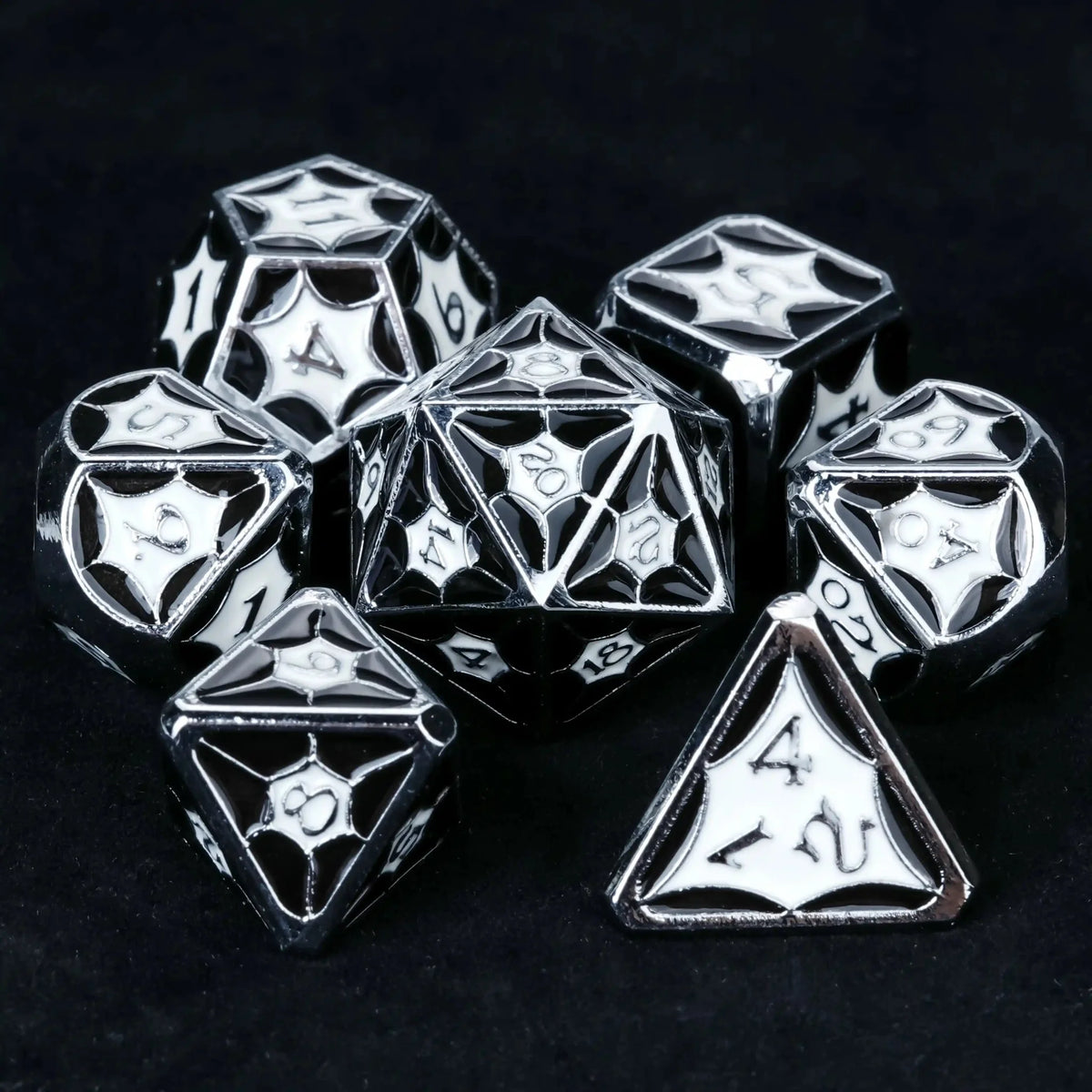 Interstellar Series Metal DND Dice Set – Black and white metallic DND Dice set from the StarCraft series