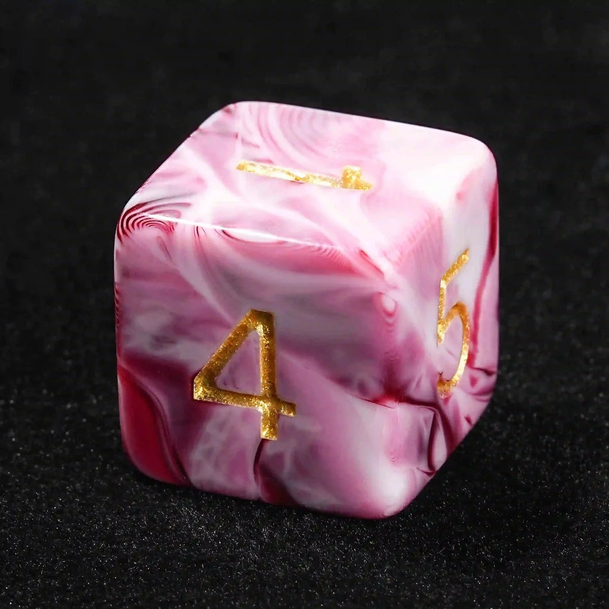 Blood Swirl Acrylic DND Dice Set – Pink marble texture acrylic DND dice set + gold number